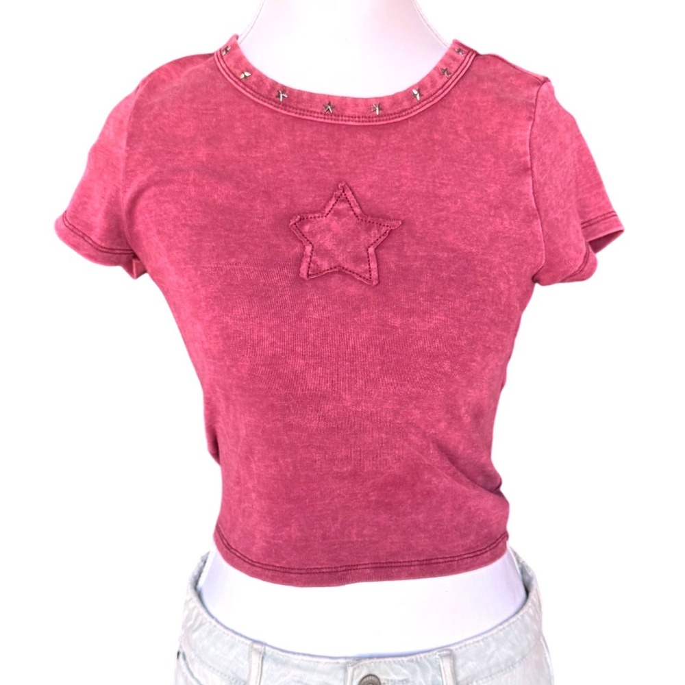 Y2K Star Baby Tee Pink Studded Crop Top Shirt Full Tilt  XS